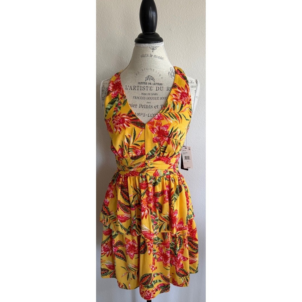 BCX Juniors Halter Style Tiered Mini Dress Floral Size S Hawaiian Summer